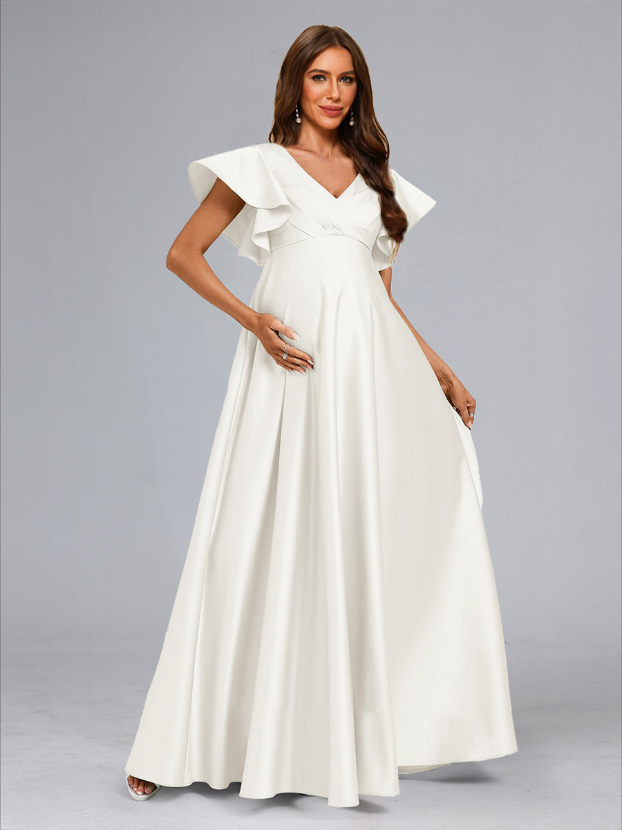 A-Line/Princess V-Neck Short Sleeves Long Elegant Maternity Dresses wi –  Lavetir UK