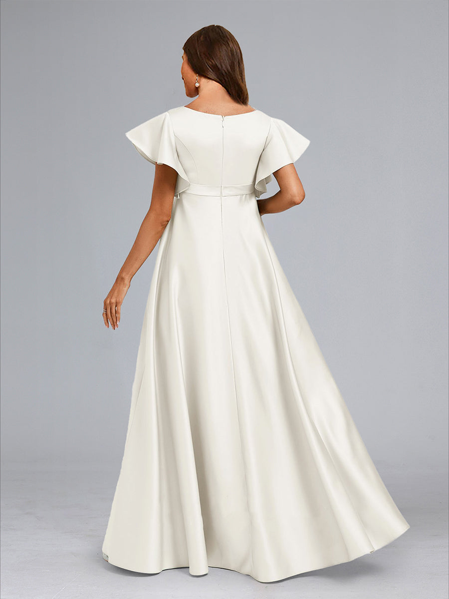 A-Line/Princess V-Neck Short Sleeves Long Elegant Maternity Dresses with Ruffles
