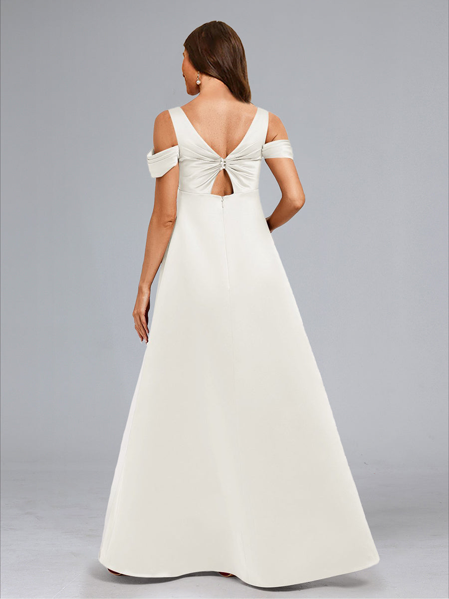 A-Line/Princess Cold Shoulder Floor-Length Maternity Dresses with Button