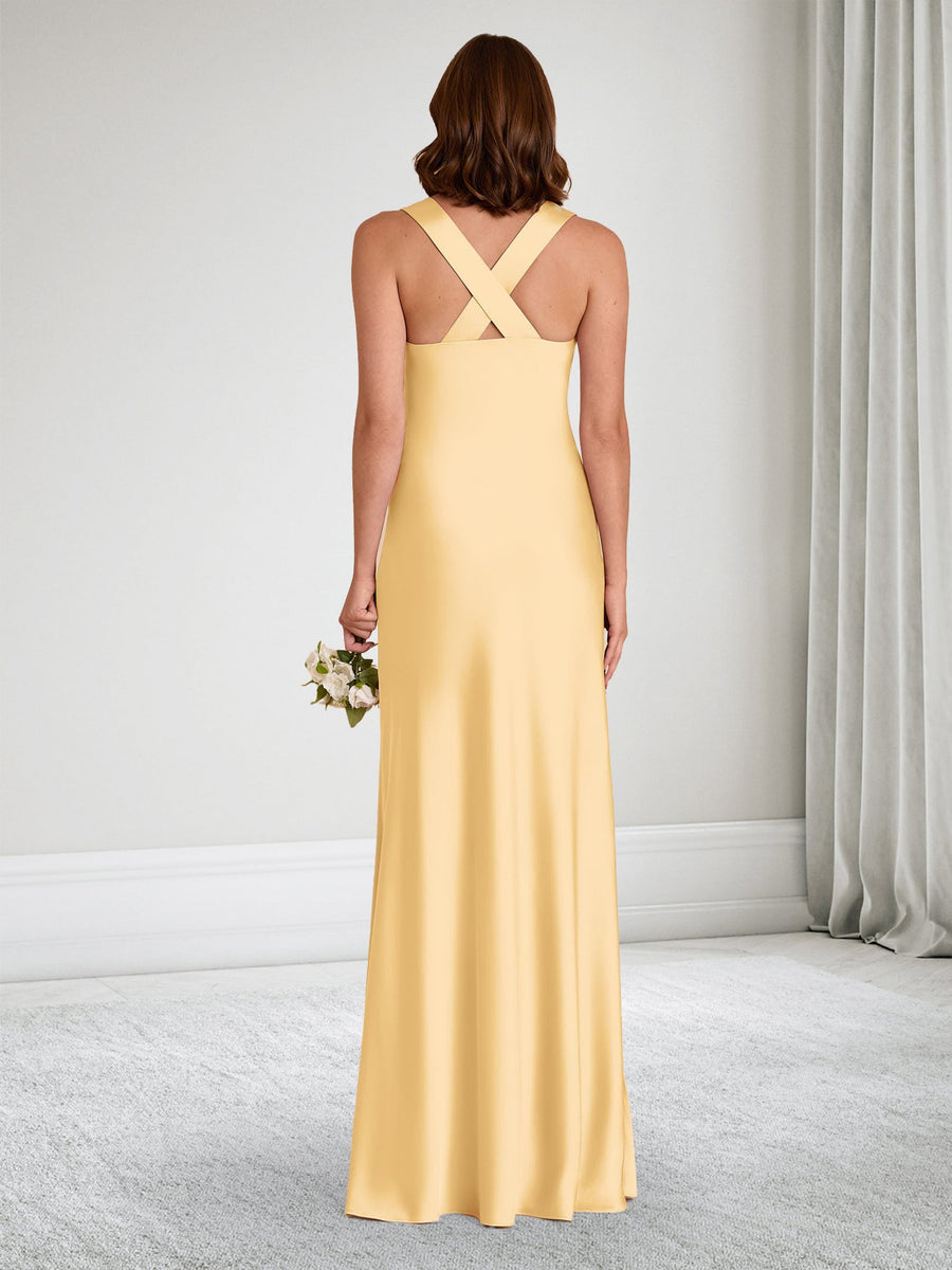 A-Line/Princess V-Neck Sleeveless Floor-Length Ruched Baby Shower Bridesmaid Dresses