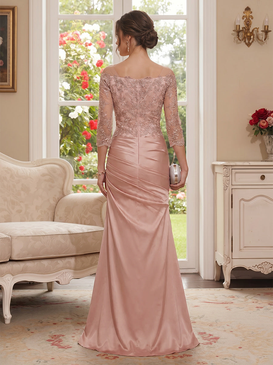 Trumpet/Mermaid Off-the-Shoulder Long Sleeves Floor-Length Mother of the Bride Dresses Applique