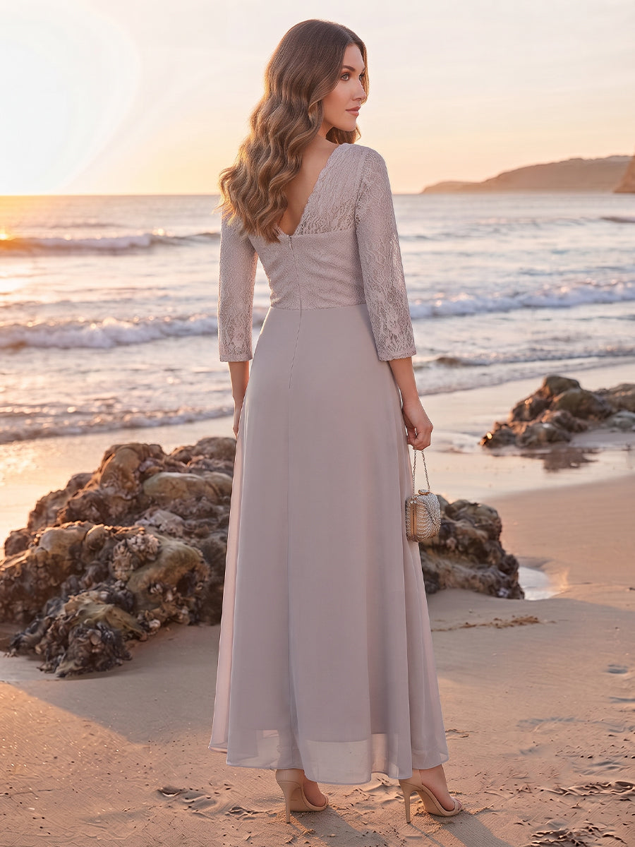 A-Line/Princess 3/4 Sleeves Asymmetrical Mother of the Bride Dresses with Lace & Ruffles