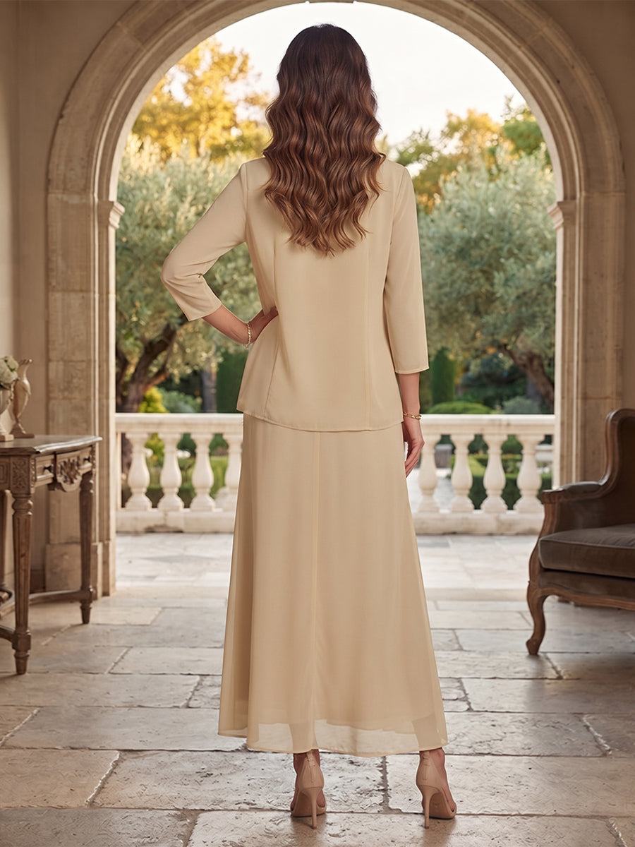 Sheath/Column V-Neck Short Sleeves Ankle-Length Mother of the Bride Dresses With Jacket & Sequins