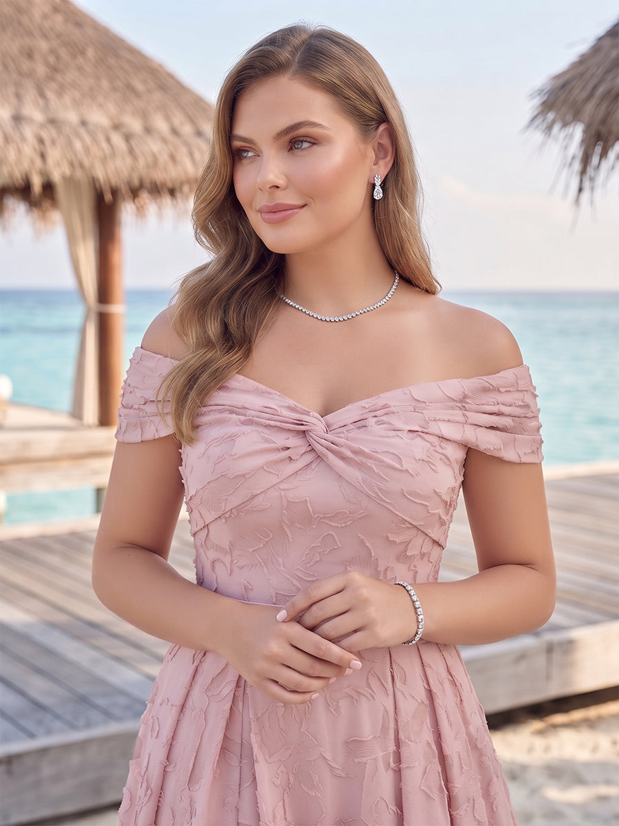 A-Line/Princess Off-the-Shoulder Sleeveless Floor-Length Plus Size Bridesmaid Dresses With Split Side & Belt