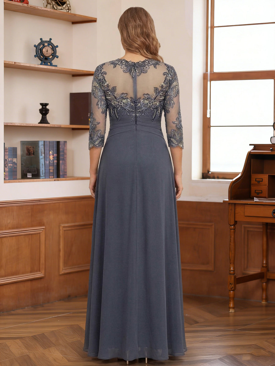 Chiffon A-Line/Princess Scoop 3/4 Sleeves Mother of the Bride Dresses with Appliques & Ruffles