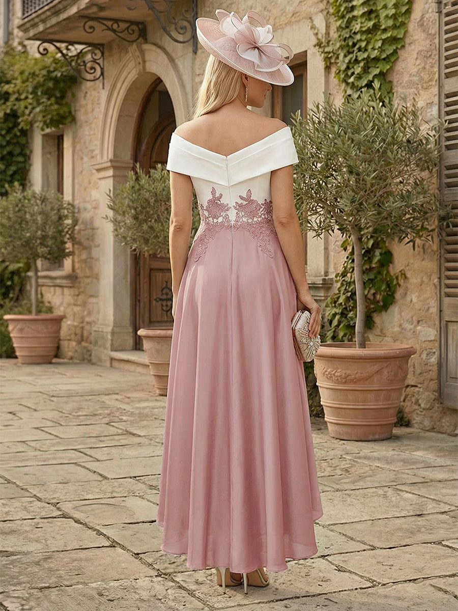 A-Line/Princess V-Neck Cap Sleeves Long Mother of the Bride Dresses with Appliques