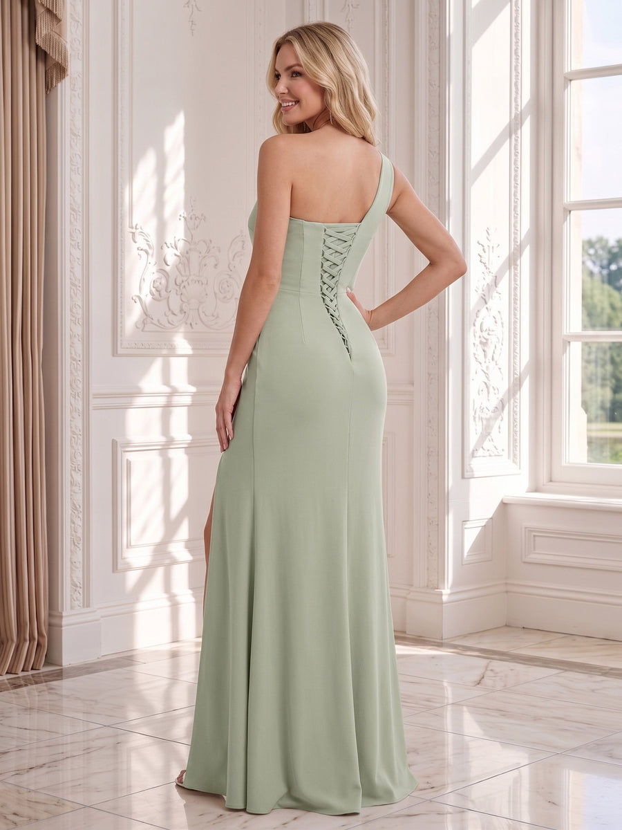 Sheath/Column One-Shoulder Wedding Guest Dresses with Split Side