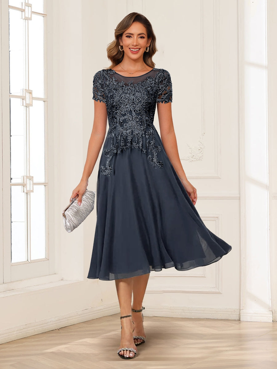 royal caribbean formal dress A-Line/Princess Scoop Short Sleeves Chiffon Mother of the Bride Dresse –  Lavetir UK