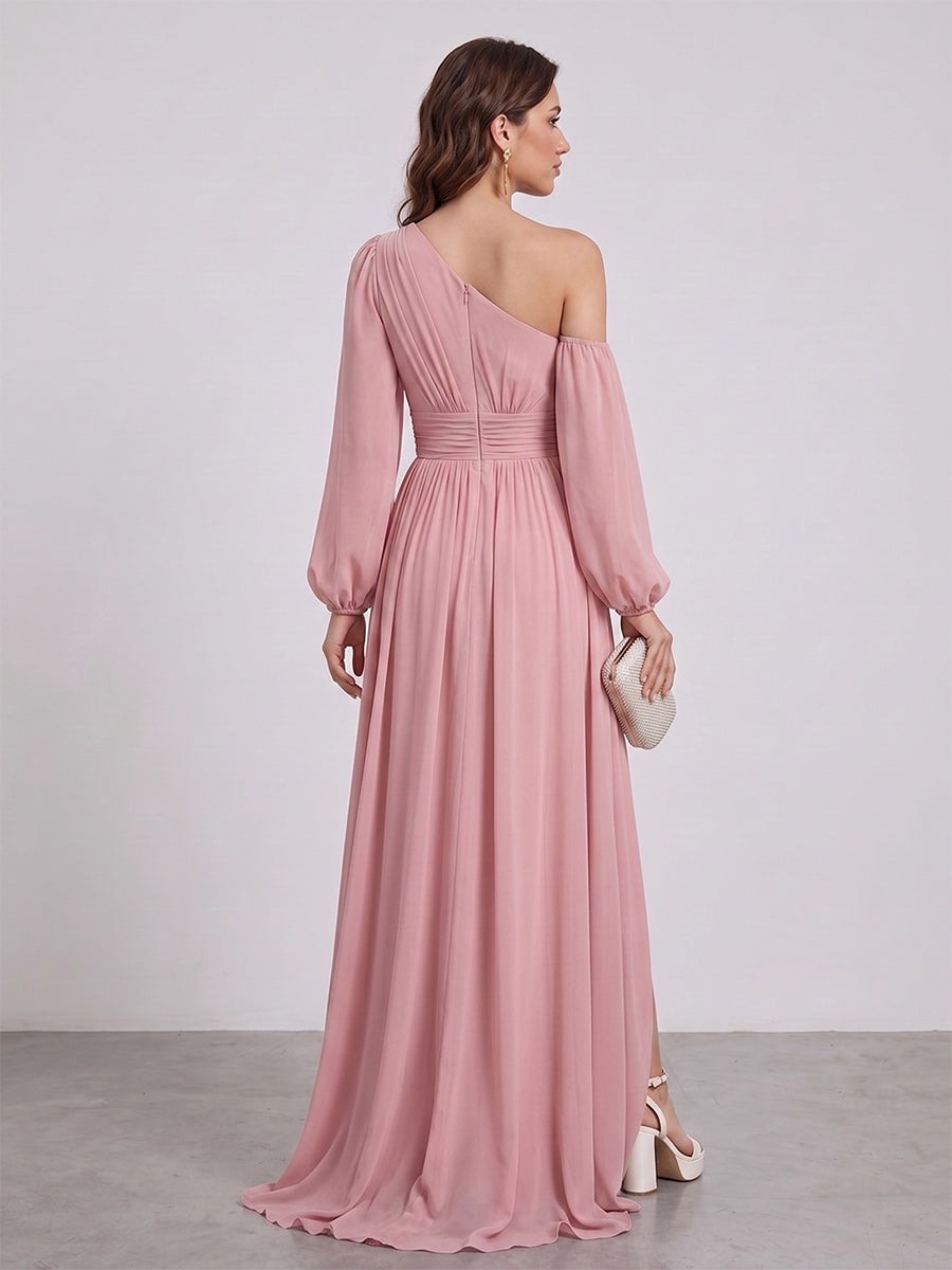 A-Line/Princess Floor-Length Long Sleeves Bridesmaid Dresses With Split Side & Sash