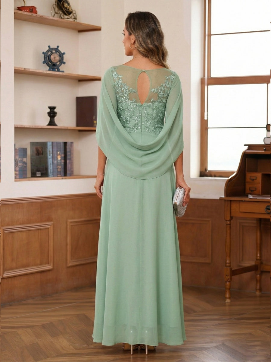 A-Line/Princess Scoop Asymmetrical Mother of the Bride Dresses with Cape & Appliques