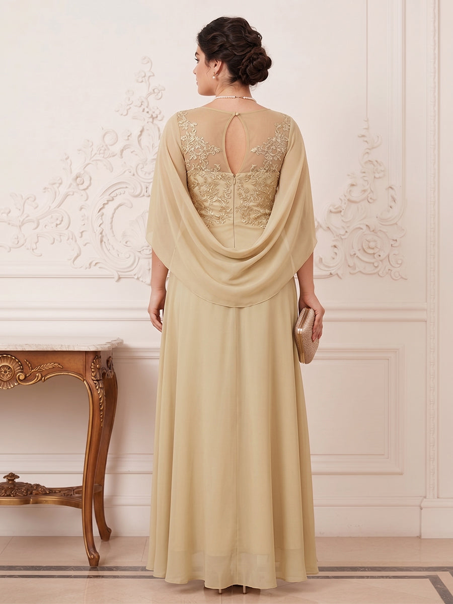 A-Line/Princess Scoop Asymmetrical Plus Size Mother of the Bride Dresses with Cape & Appliques