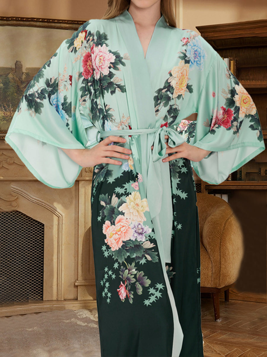 Hand Painted Colourful Floral Long Elegant Women's Robes
