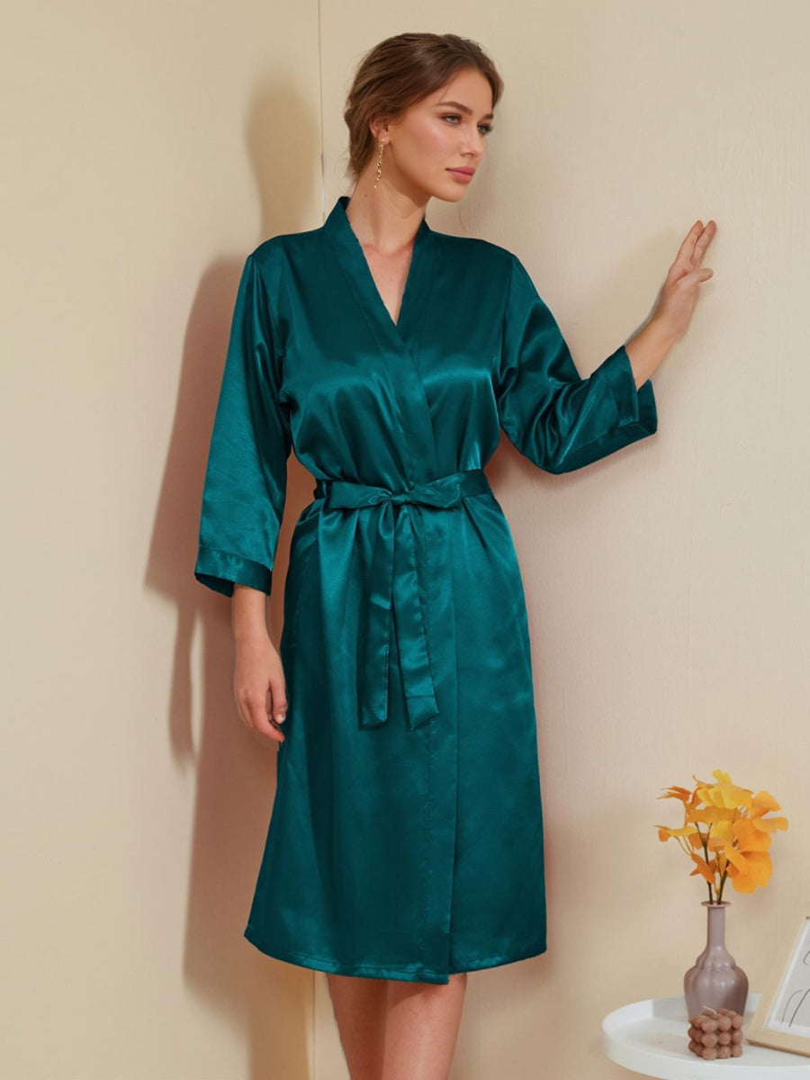 Women's 3/4 Sleeves Knee-Length Solid Coloured Casual Robes