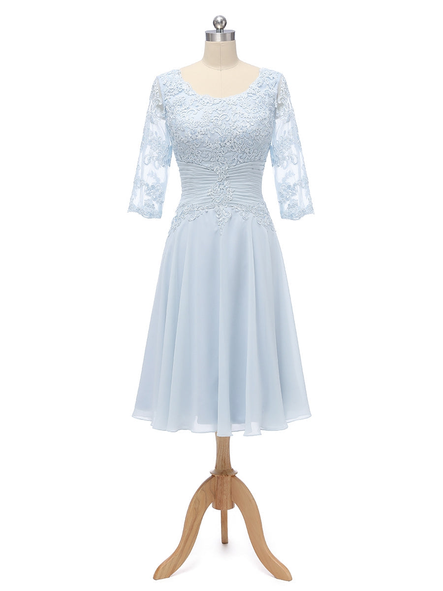A-Line/Princess Scoop Half Sleeves Lace Junior Bridesmaid Dresses