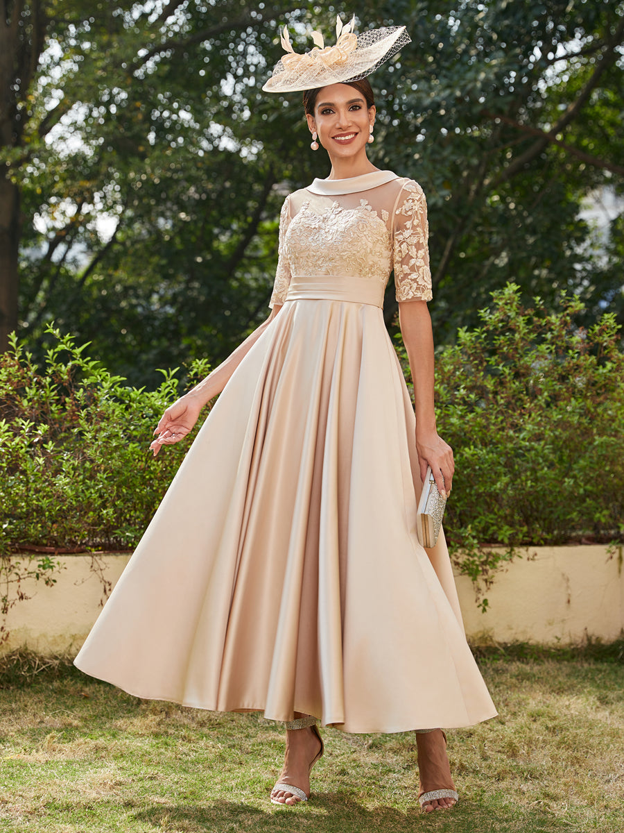 A-Line/Princess Scoop Half Sleeves Ankle-Length Long Evening Dresses w Lavetir UK A-Line/Princess Scoop Half Sleeves Ankle-Length Long Evening Dresses w Lavetir UK