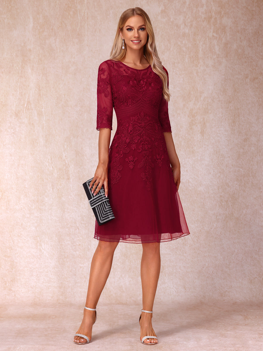 A-Line/Princess Sheer Neck Half Sleeves Short Formal Evening Dresses w Lavetir UK A-Line/Princess Sheer Neck Half Sleeves Short Formal Evening Dresses w Lavetir UK