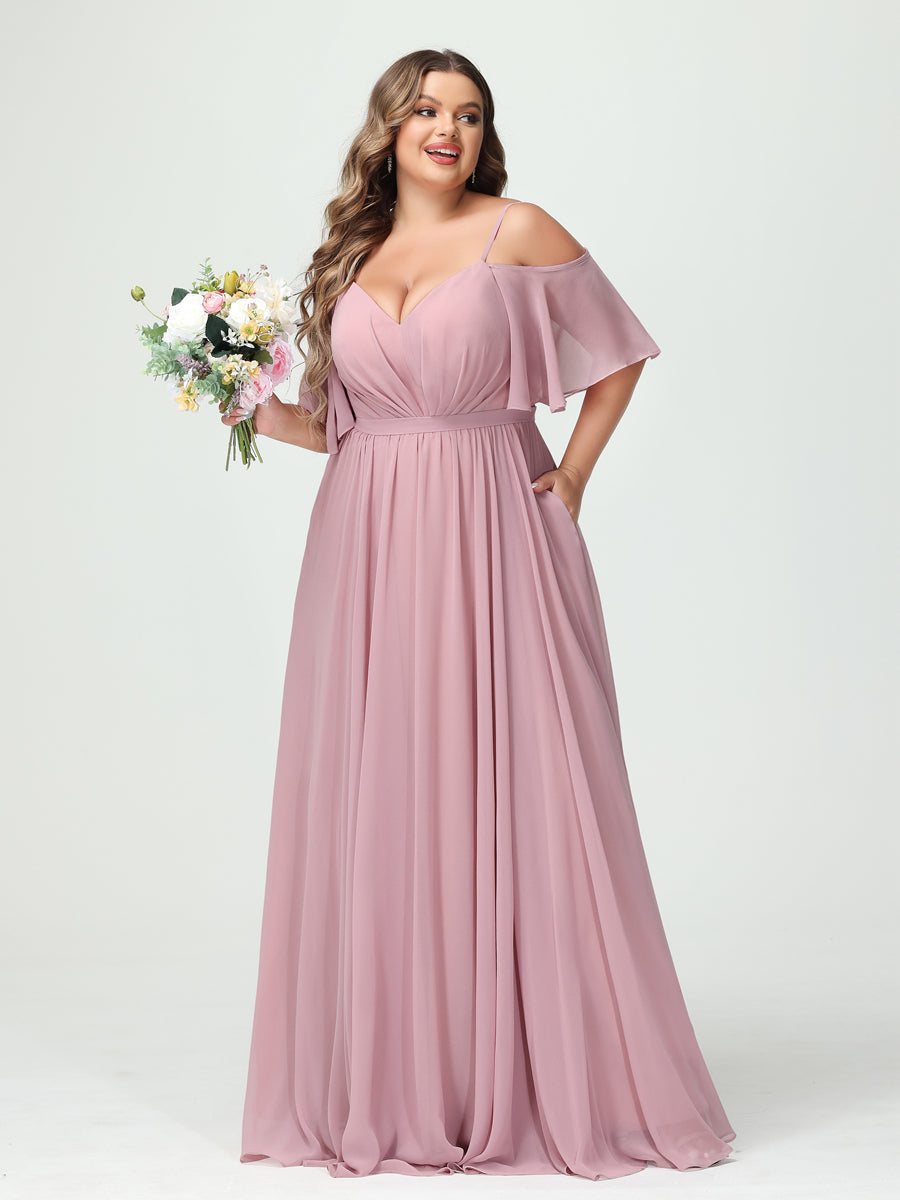 A-Line/Princess Spaghetti Straps Half Sleeves Chiffon Plus Size