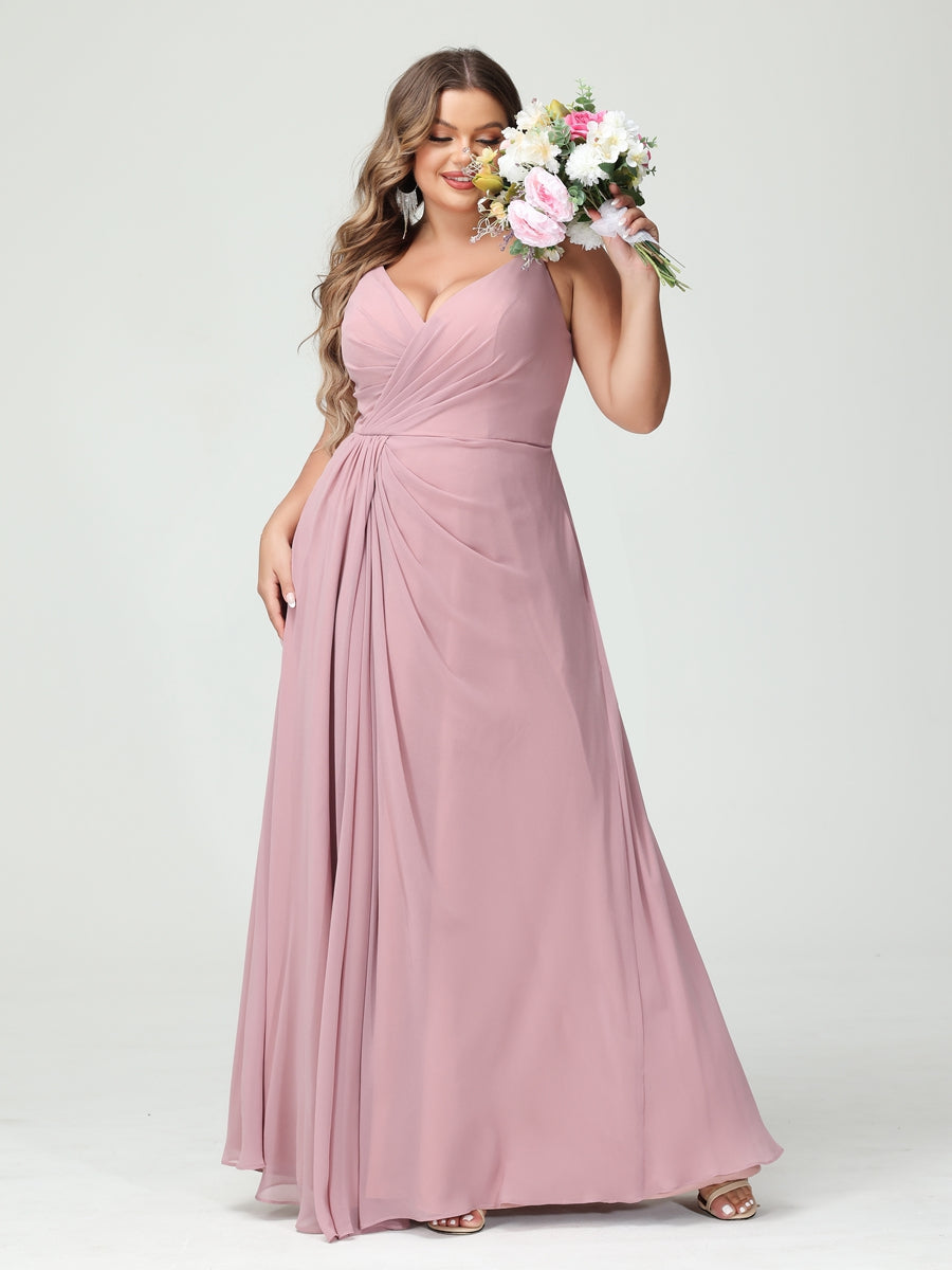 sachin and babi light blue dress Bridesmaid Dresses Rose Plus Size Dress Pantsuit/Jumpsuit V-Neck Sleeveless  Floor-Length Chiffon Plus Size Bridesmaid Dresses With Ruffles main image 0