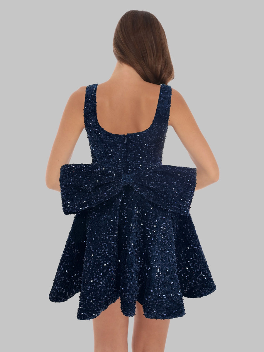 A-Line Square Neck Sequin Short Cocktail Dresses with Bow
