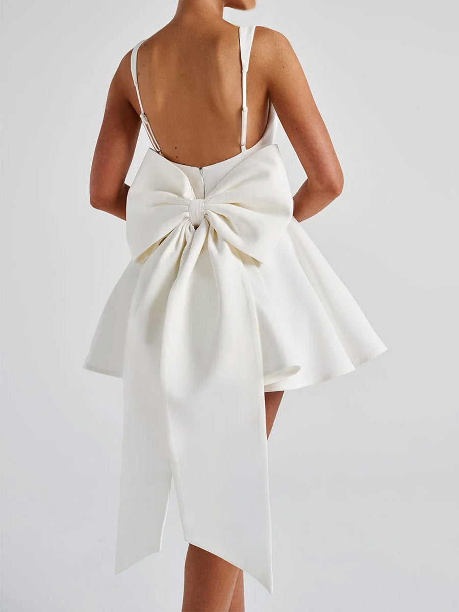 A-Line Square Neck Pleated Short Cocktail Dresses with Bow