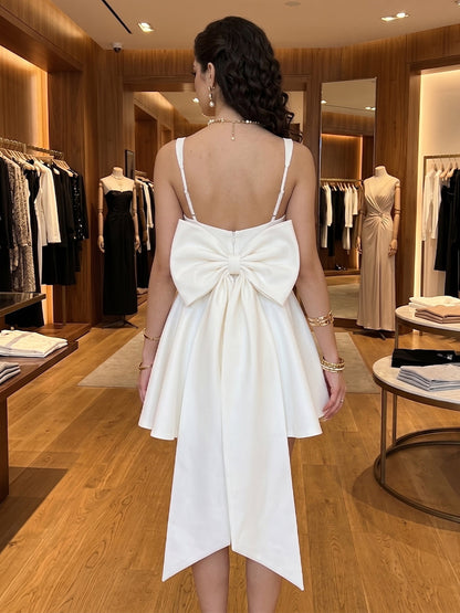 A-Line/Princess Square Neck Sleeveless Short/Mini Semi Formal Dresses With Bowknot & Pleats