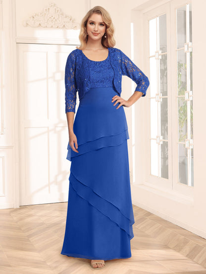 Sheath/Column Scoop 3/4 Sleeves Evening Dresses with Jacket & Appliques