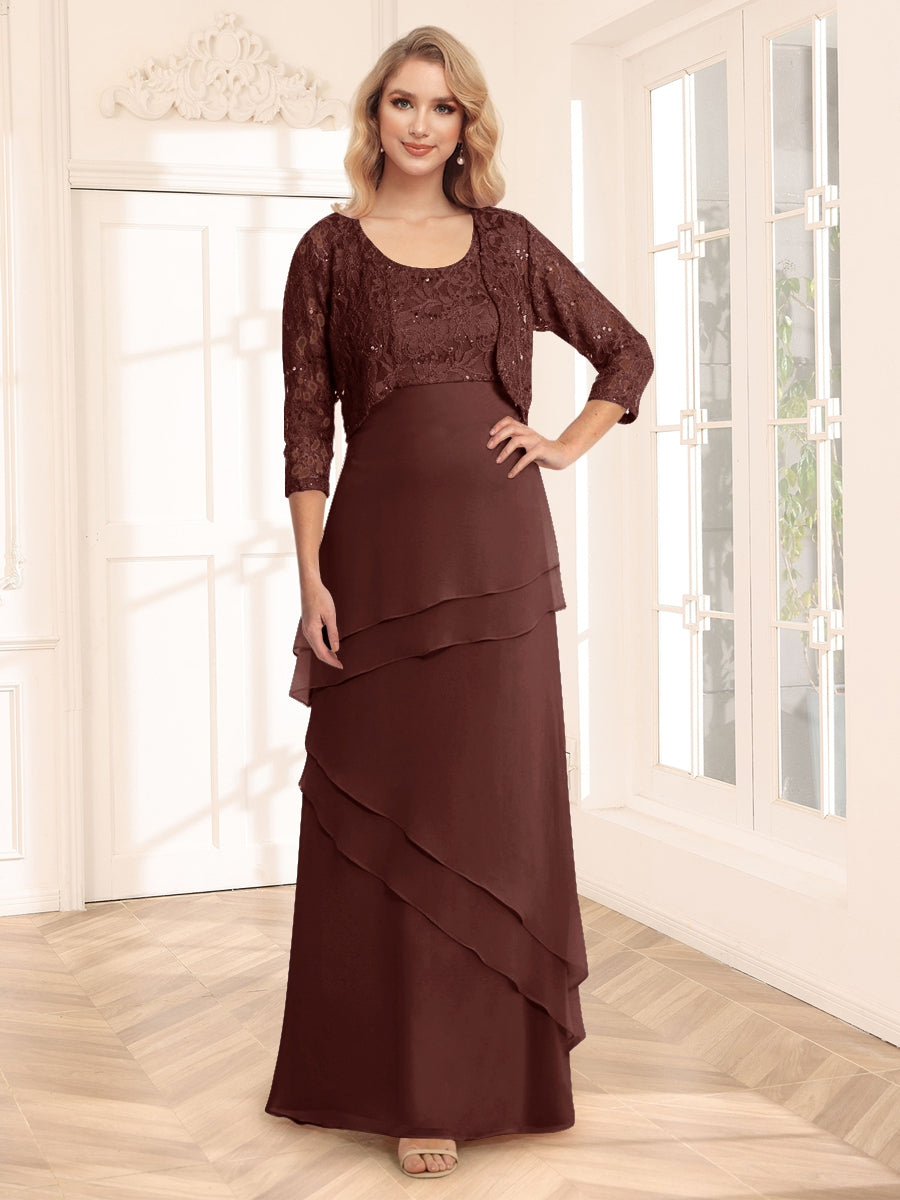 Sheath/Column Scoop 3/4 Sleeves Evening Dresses with Jacket & Appliques