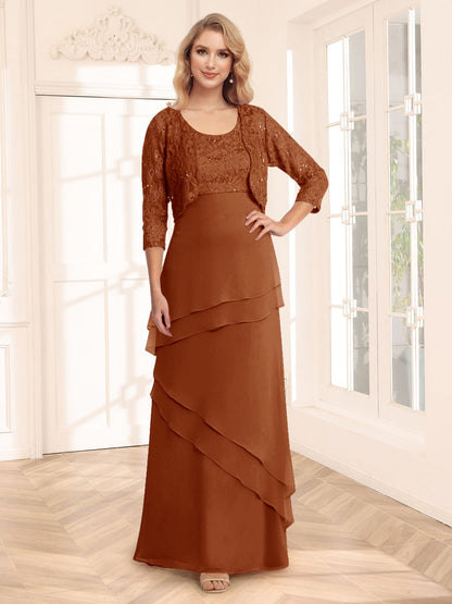 Sheath/Column Scoop 3/4 Sleeves Evening Dresses with Jacket & Appliques