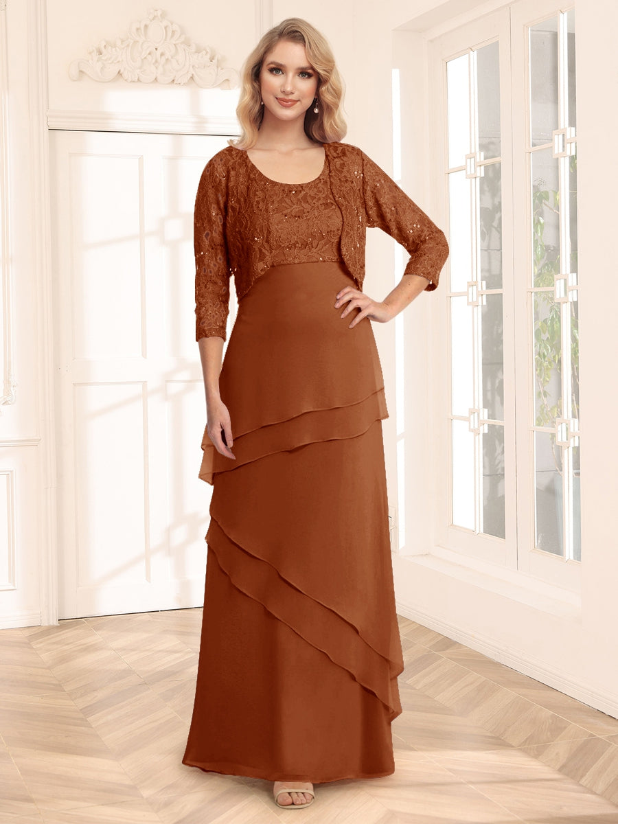 Sheath/Column Scoop 3/4 Sleeves Evening Dresses with Jacket & Appliques