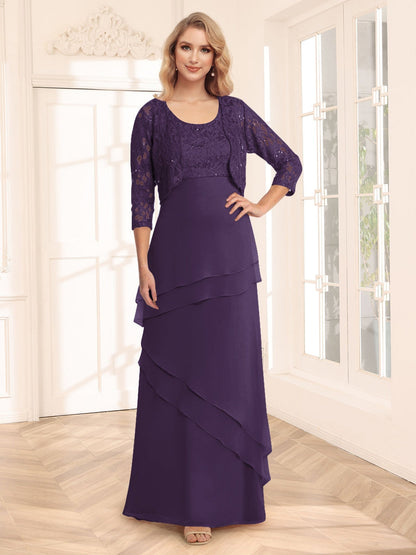 Sheath/Column Scoop 3/4 Sleeves Evening Dresses with Jacket & Appliques