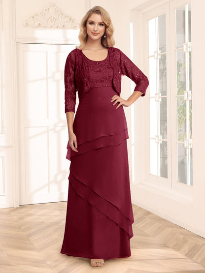 Sheath/Column Scoop 3/4 Sleeves Evening Dresses with Jacket & Appliques