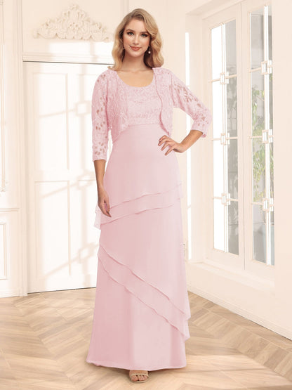 Sheath/Column Scoop 3/4 Sleeves Evening Dresses with Jacket & Appliques