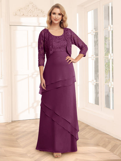 Sheath/Column Scoop 3/4 Sleeves Evening Dresses with Jacket & Appliques