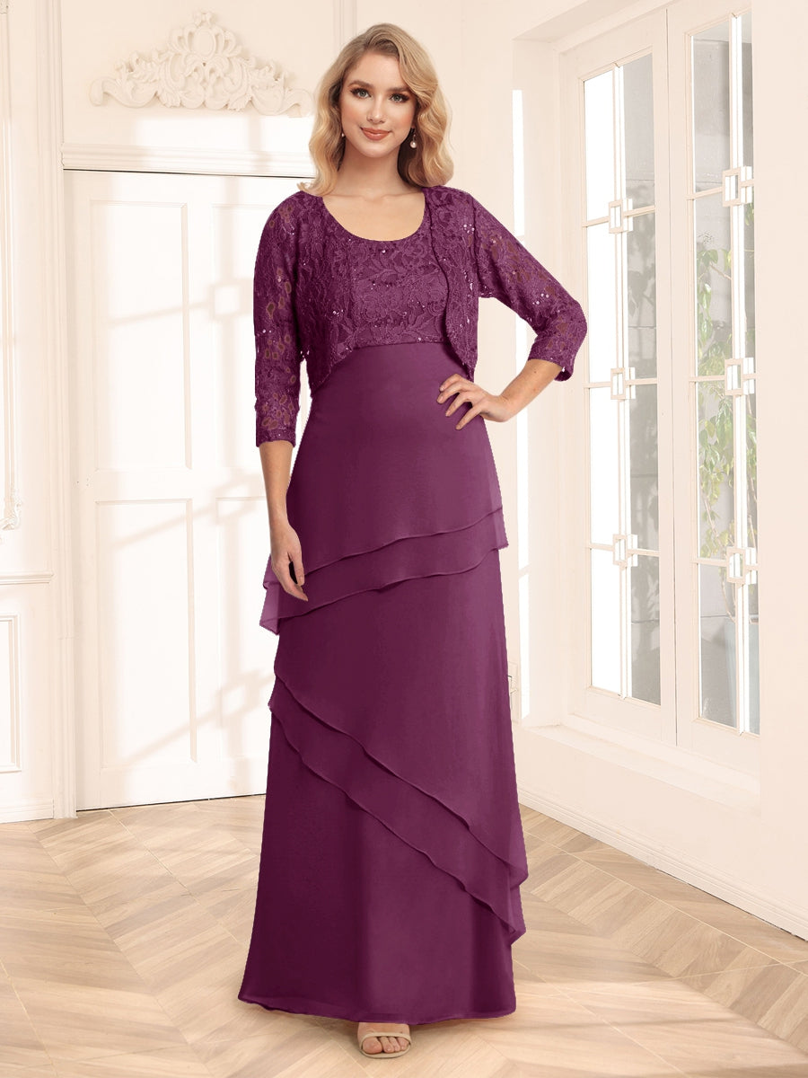 Sheath/Column Scoop 3/4 Sleeves Evening Dresses with Jacket & Appliques