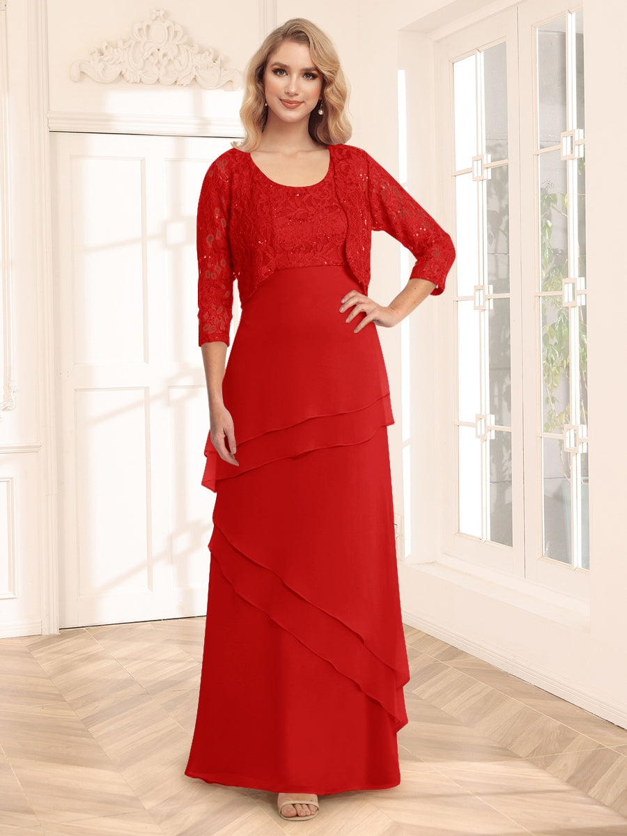 Sheath/Column Scoop 3/4 Sleeves Evening Dresses with Jacket & Appliques