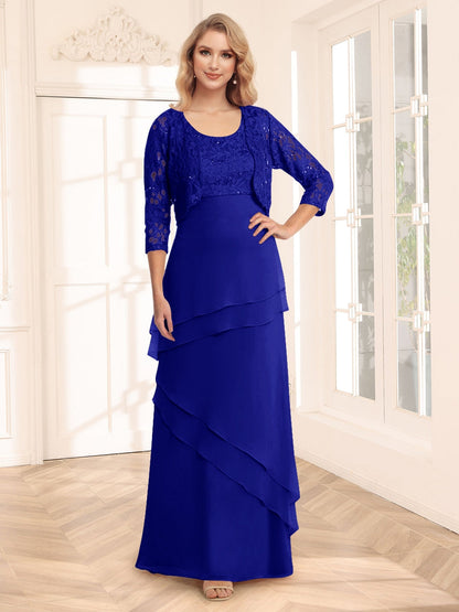 Sheath/Column Scoop 3/4 Sleeves Evening Dresses with Jacket & Appliques