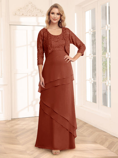 Sheath/Column Scoop 3/4 Sleeves Evening Dresses with Jacket & Appliques