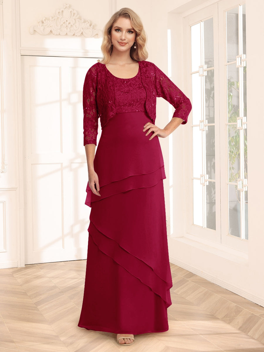 Sheath/Column Scoop 3/4 Sleeves Evening Dresses with Jacket & Appliques