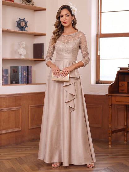 A-Line/Princess Scoop 3/4 Sleeves Floor-Length Mother of the Bride Dresses with Appliques