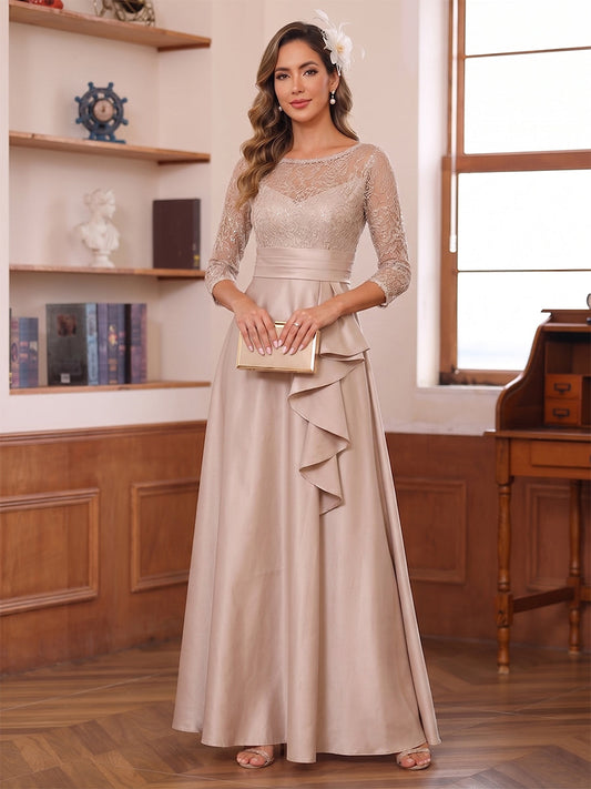 A-Line/Princess Scoop 3/4 Sleeves Floor-Length Mother of the Bride Dresses with Appliques
