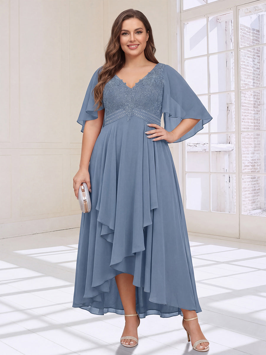 A-Line/Princess V-Neck Asymmetrical Plus Size Mother of the Bride Dresses With Ruffles