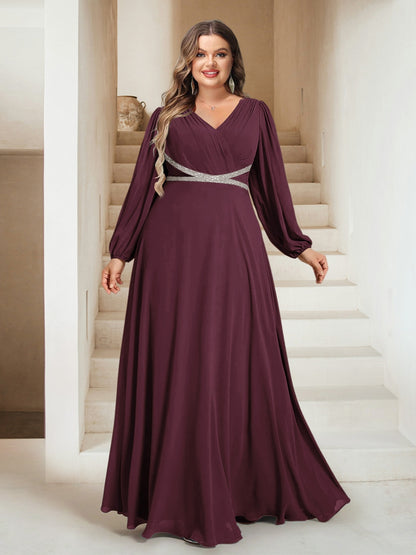 A-Line/Princess V-Neck Floor-Length Plus Size Bridesmaid Dresses With Sash