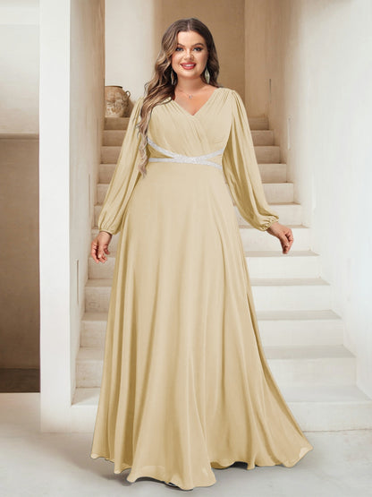 A-Line/Princess V-Neck Floor-Length Plus Size Bridesmaid Dresses With Sash