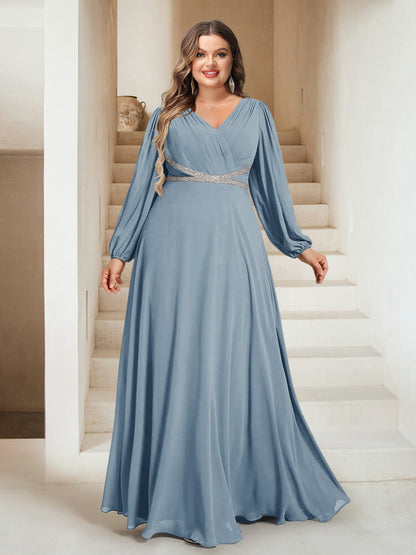 A-Line/Princess V-Neck Floor-Length Plus Size Bridesmaid Dresses With Sash