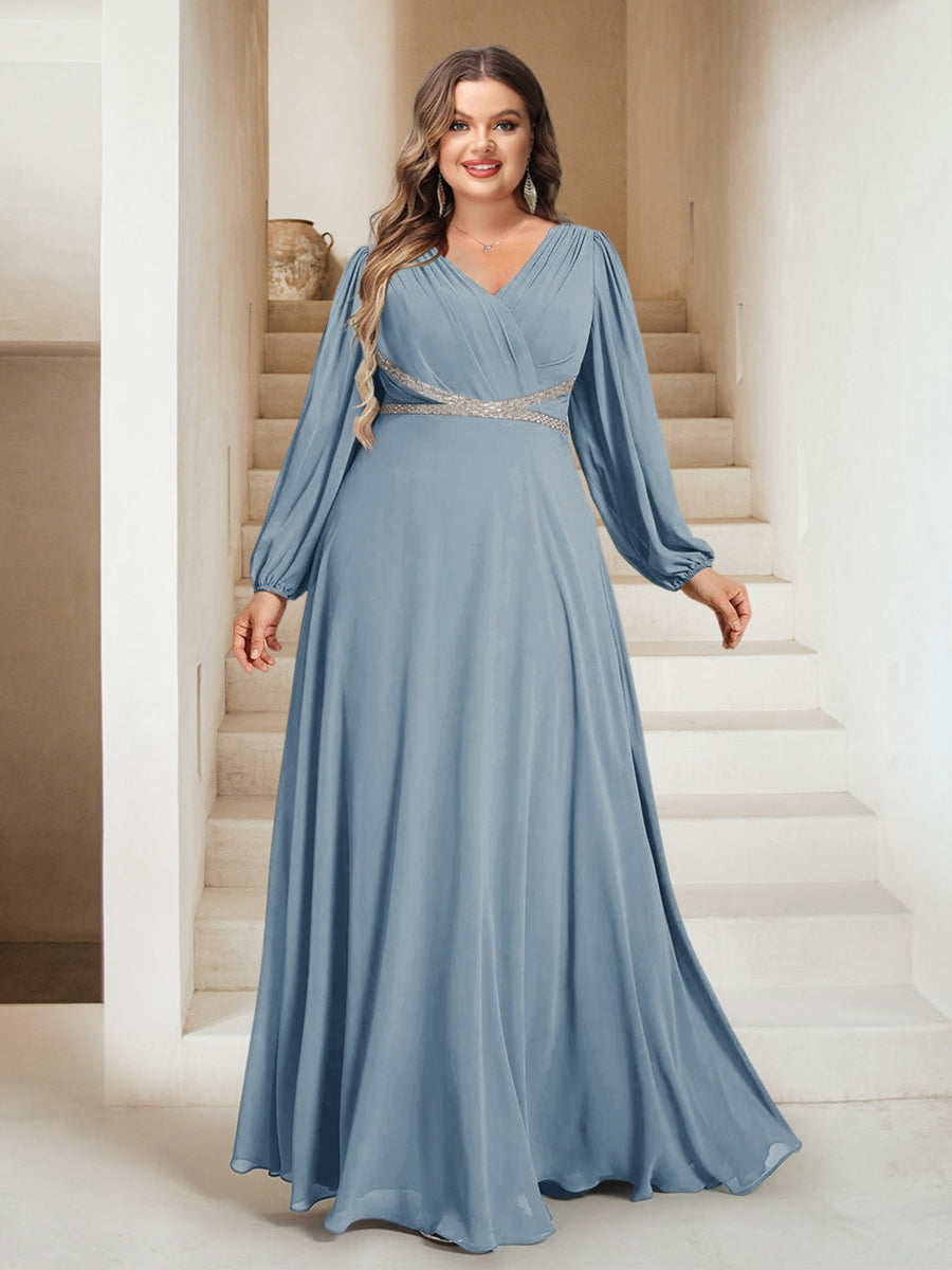 A-Line/Princess V-Neck Floor-Length Plus Size Bridesmaid Dresses With Sash