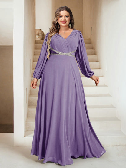 A-Line/Princess V-Neck Floor-Length Plus Size Bridesmaid Dresses With Sash