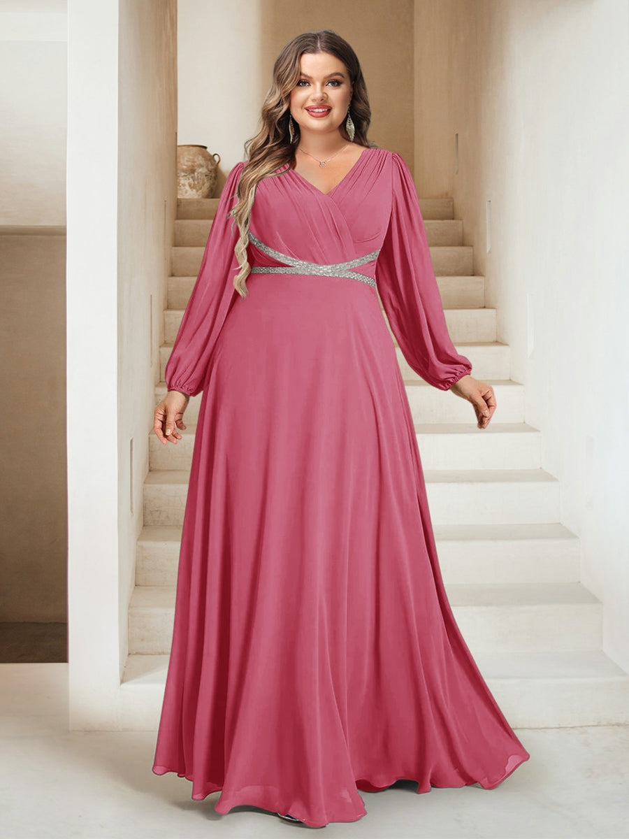 A-Line/Princess V-Neck Floor-Length Plus Size Bridesmaid Dresses With Sash