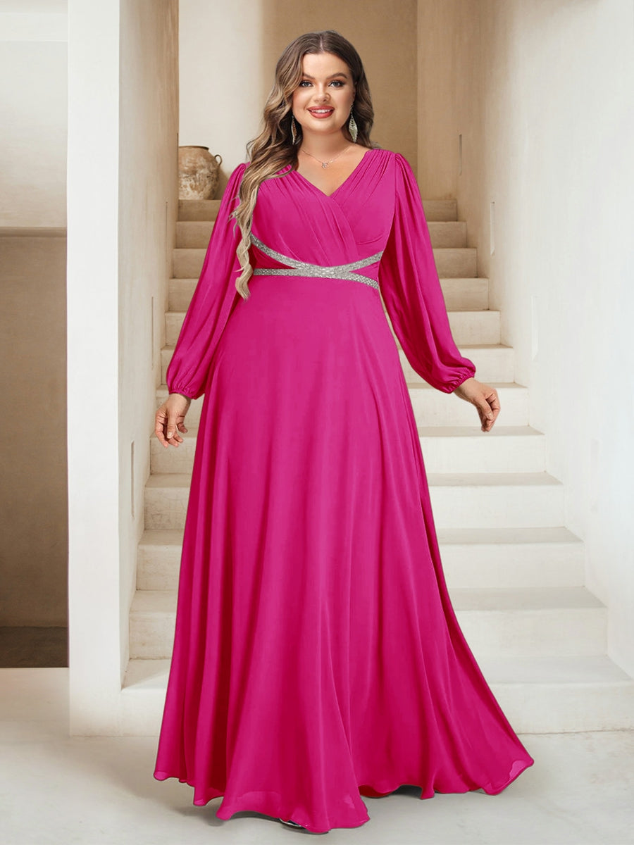 A-Line/Princess V-Neck Floor-Length Plus Size Bridesmaid Dresses With Sash