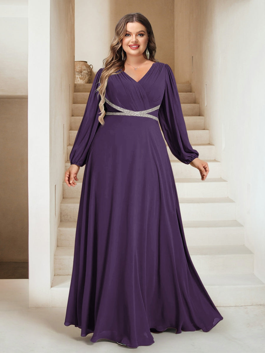 A-Line/Princess V-Neck Floor-Length Plus Size Bridesmaid Dresses With Sash