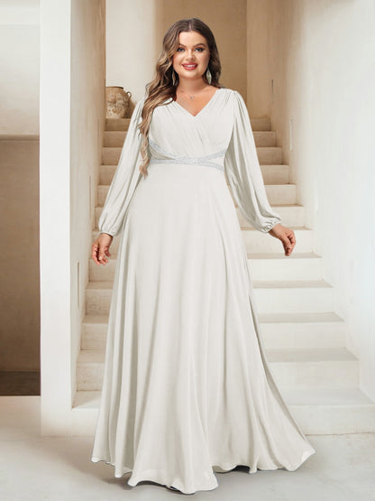 A-Line/Princess V-Neck Floor-Length Plus Size Bridesmaid Dresses With Sash